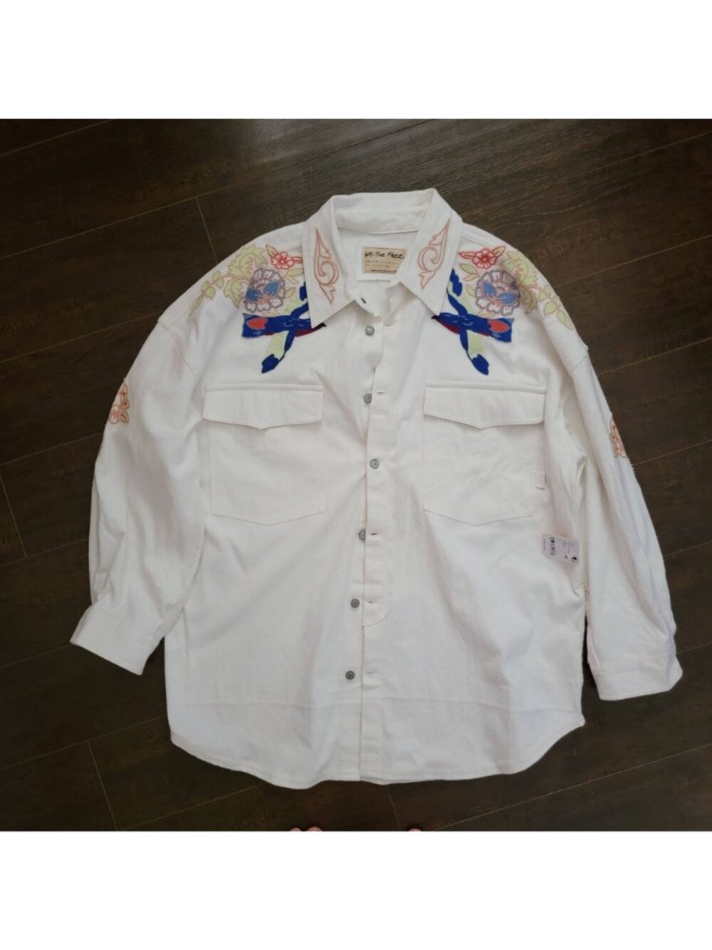 Free People Take Flight Embroidered Shirt Boho Chic Hippie Festival Womens L - Picture 2 of 8